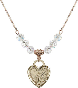 18" Hamilton Gold Plated Necklace with 4mm Crystal Beads featuring a 14kt Gold Filled Miraculous Heart Medal. Engraved Catholic Saint Jewelry