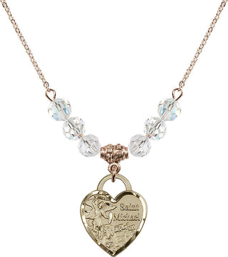 18" Hamilton Gold Plated Necklace with 4mm Crystal Beads featuring a 14kt Gold Filled Saint Michael the Archangel Medal. Engraved Catholic Saint Jewelry