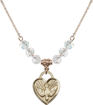 18" Hamilton Gold Plated Necklace with 4mm Crystal Beads featuring a 14kt Gold Filled Confirmation Heart Medal. Engraved Catholic Saint Jewelry