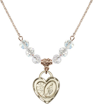 18" Hamilton Gold Plated Necklace with 4mm Crystal Beads featuring a 14kt Gold Filled Miraculous Heart Medal.