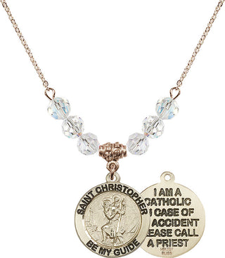18" Hamilton Gold Plated Necklace with 4mm Crystal Beads featuring a 14kt Gold Filled Saint Christopher Medal.