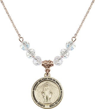 18" Hamilton Gold Plated Necklace with 4mm Crystal Beads featuring a 14kt Gold Filled Miraculous Medal.