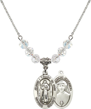 18" Rhodium Plated Necklace with 4mm Crystal Beads featuring a Sterling Silver Divine Mercy Medal.