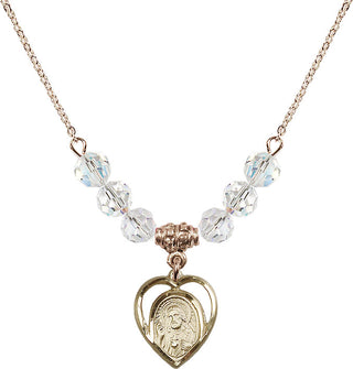 18" Hamilton Gold Plated Necklace with 4mm Crystal Beads featuring a 14kt Gold Filled Scapular Medal.