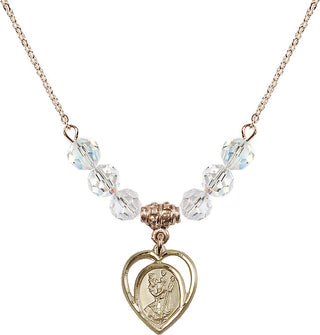 18" Hamilton Gold Plated Necklace with 4mm Crystal Beads featuring a 14kt Gold Filled Saint Christopher Medal.