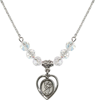 18" Rhodium Plated Necklace with 4mm Crystal Beads featuring a Sterling Silver Saint Christopher Medal.