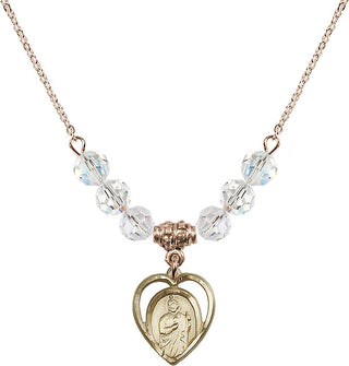 18" Hamilton Gold Plated Necklace with 4mm Crystal Beads featuring a 14kt Gold Filled Saint Jude Medal.