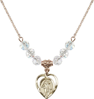18" Hamilton Gold Plated Necklace with 4mm Crystal Beads featuring a 14kt Gold Filled Guardian Angel Medal.