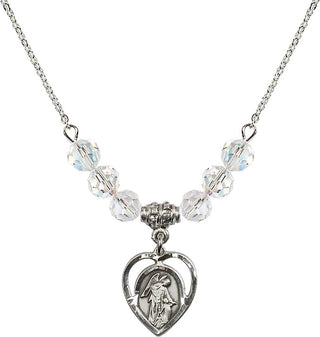 18" Rhodium Plated Necklace with 4mm Crystal Beads featuring a Sterling Silver Guardian Angel Medal.