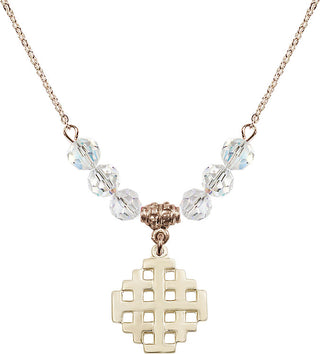 18" Hamilton Gold Plated Necklace with 4mm Crystal Beads featuring a 14kt Gold Filled Jerusalem Cross Medal.