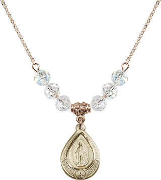 18" Hamilton Gold Plated Necklace with 4mm Crystal Beads featuring a 14kt Gold Filled Miraculous Medal.