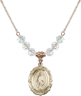 18" Hamilton Gold Plated Necklace with 4mm Crystal Beads featuring a 14kt Gold Filled Miraculous Medal.