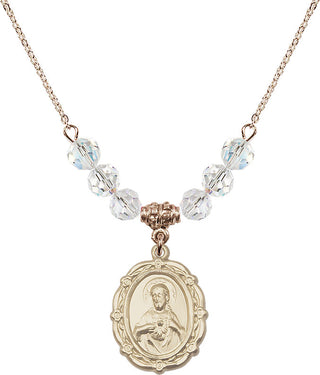 18" Hamilton Gold Plated Necklace with 4mm Crystal Beads featuring a 14kt Gold Filled Scapular Medal.