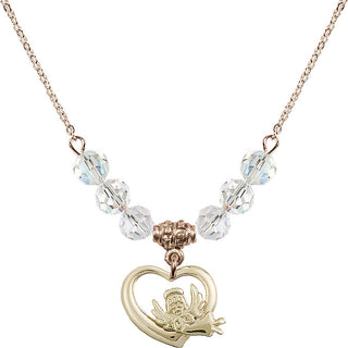 18" Hamilton Gold Plated Necklace with 4mm Crystal Beads featuring a 14kt Gold Filled Heart / Guardian Angel Medal.