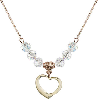 18" Hamilton Gold Plated Necklace with 4mm Crystal Beads featuring a 14kt Gold Filled Heart Medal.