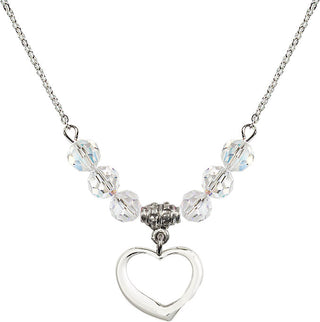 18" Rhodium Plated Necklace with 4mm Crystal Beads featuring a Sterling Silver Heart Medal.