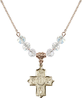 18" Hamilton Gold Plated Necklace with 4mm Crystal Beads featuring a 14kt Gold Filled 4-Way Medal.