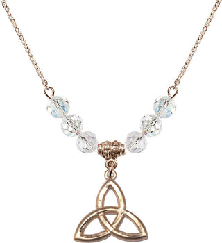 18" Hamilton Gold Plated Necklace with 4mm Crystal Beads featuring a 14kt Gold Filled Trinity Irish Knot Medal.