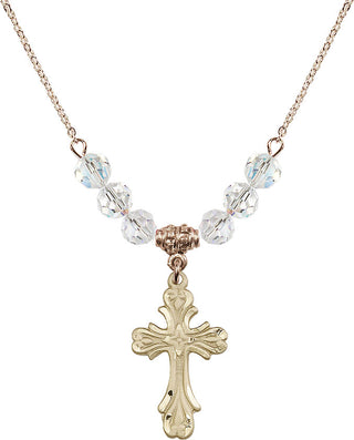 18" Hamilton Gold Plated Necklace with 4mm Crystal Beads featuring a 14kt Gold Filled Cross Medal.