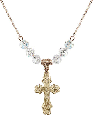 18" Hamilton Gold Plated Necklace with 4mm Crystal Beads featuring a 14kt Gold Filled Crucifix Medal.