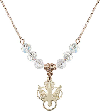 18" Hamilton Gold Plated Necklace with 4mm Crystal Beads featuring a 14kt Gold Filled Holy Spirit Medal.