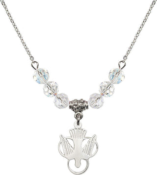 18" Rhodium Plated Necklace with 4mm Crystal Beads featuring a Sterling Silver Holy Spirit Medal.