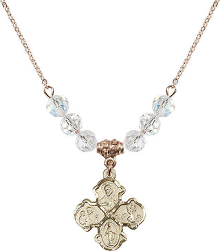18" Hamilton Gold Plated Necklace with 4mm Crystal Beads featuring a 14kt Gold Filled 4-Way Medal.