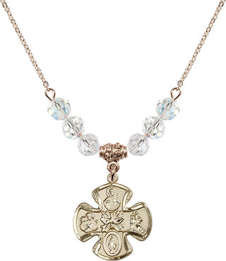 18" Hamilton Gold Plated Necklace with 4mm Crystal Beads featuring a 14kt Gold Filled 5-Way Medal.