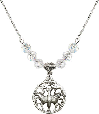 18" Rhodium Plated Necklace with 4mm Crystal Beads featuring a Sterling Silver Holy Spirit Medal.