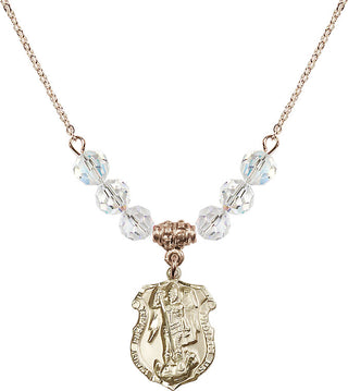 18" Hamilton Gold Plated Necklace with 4mm Crystal Beads featuring a 14kt Gold Filled Saint Michael the Archangel Medal. Engraved Catholic Saint Jewelry