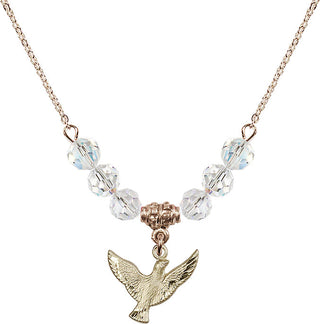 18" Hamilton Gold Plated Necklace with 4mm Crystal Beads featuring a 14kt Gold Filled Holy Spirit Medal.