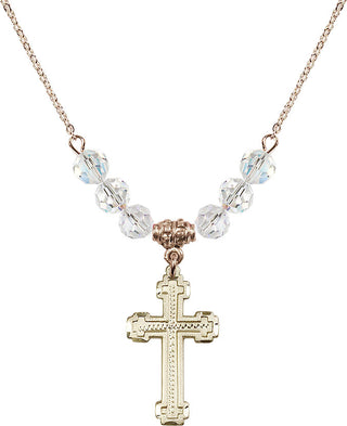 18" Hamilton Gold Plated Necklace with 4mm Crystal Beads featuring a 14kt Gold Filled Cross Medal.
