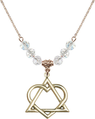 18" Hamilton Gold Plated Necklace with 4mm Crystal Beads featuring a 14kt Gold Filled Adoption Heart Medal.