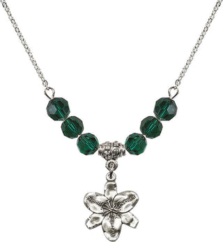 18" Rhodium Plated Necklace with 4mm Emerald Crystal Beads featuring a Sterling Silver Chastity Medal.