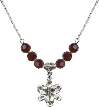 18" Rhodium Plated Necklace with 4mm Garnet Crystal Beads featuring a Sterling Silver Chastity Medal.