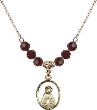 18" Hamilton Gold Plated Necklace with 4mm Garnet Crystal Beads featuring a 14kt Gold Filled Madonna Medal.