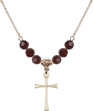 18" Hamilton Gold Plated Necklace with 4mm Garnet Crystal Beads featuring a 14kt Gold Filled Maltese Cross Medal.