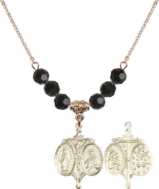 18" Hamilton Gold Plated Necklace with 4mm Jet Crystal Beads featuring a 14kt Gold Filled Novena Medal.