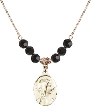 18" Hamilton Gold Plated Necklace with 4mm Jet Crystal Beads featuring a 14kt Gold Filled Sorrowful Mother Medal.