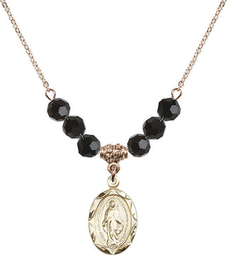 18" Hamilton Gold Plated Necklace with 4mm Jet Crystal Beads featuring a 14kt Gold Filled Miraculous Medal.
