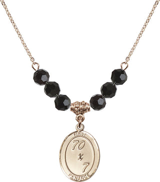 18" Hamilton Gold Plated Necklace with 4mm Jet Crystal Beads featuring a 14kt Gold Filled First Penance Medal.