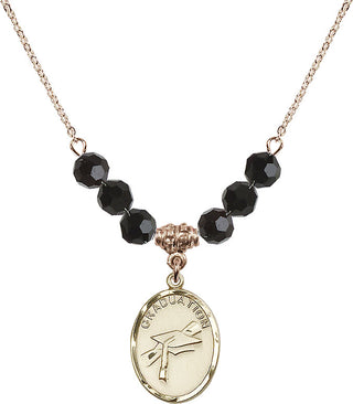 18" Hamilton Gold Plated Necklace with 4mm Jet Crystal Beads featuring a 14kt Gold Filled Graduation Medal.