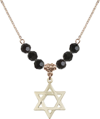 18" Hamilton Gold Plated Necklace with 4mm Jet Crystal Beads featuring a 14kt Gold Filled Star of David Medal.