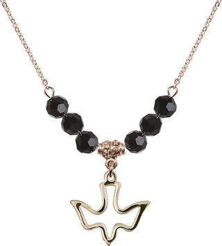 18" Hamilton Gold Plated Necklace with 4mm Jet Crystal Beads featuring a 14kt Gold Filled Holy Spirit Medal.