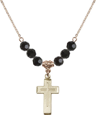 18" Hamilton Gold Plated Necklace with 4mm Jet Crystal Beads featuring a 14kt Gold Filled Cross Medal.