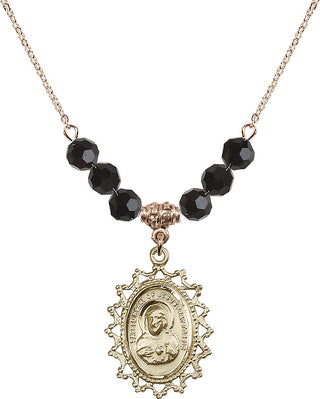 18" Hamilton Gold Plated Necklace with 4mm Jet Crystal Beads featuring a 14kt Gold Filled Scapular Medal.