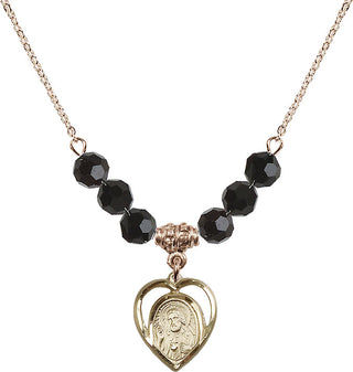 18" Hamilton Gold Plated Necklace with 4mm Jet Crystal Beads featuring a 14kt Gold Filled Scapular Medal.