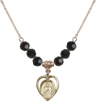18" Hamilton Gold Plated Necklace with 4mm Jet Crystal Beads featuring a 14kt Gold Filled Saint Jude Medal.