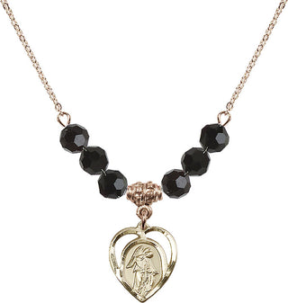 18" Hamilton Gold Plated Necklace with 4mm Jet Crystal Beads featuring a 14kt Gold Filled Guardian Angel Medal.