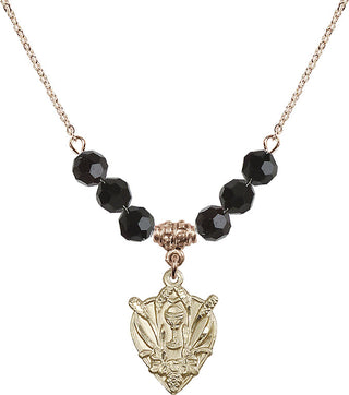 18" Hamilton Gold Plated Necklace with 4mm Jet Crystal Beads featuring a 14kt Gold Filled Communion Medal.